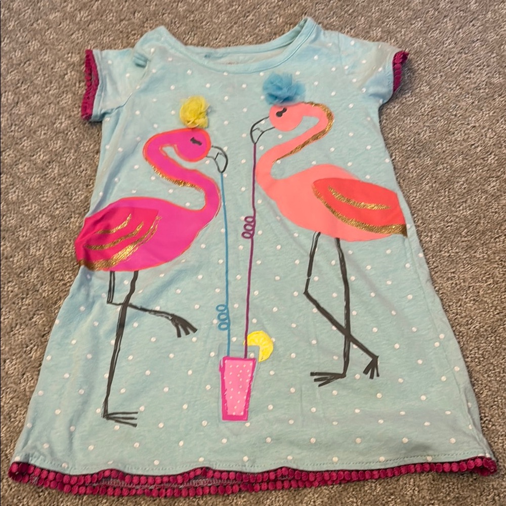 Casual Blue and Pink Flamingo Dress with A-line Shape